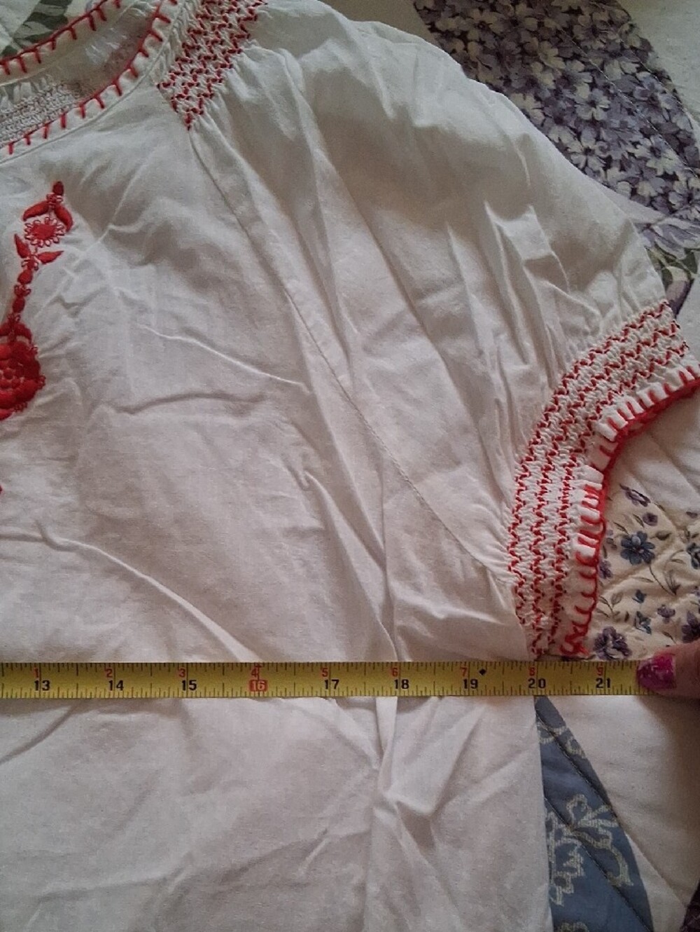 Tommy Hilfiger White Peasant Blouse with Red Embroidery. Size XL - Picture 9 of 13